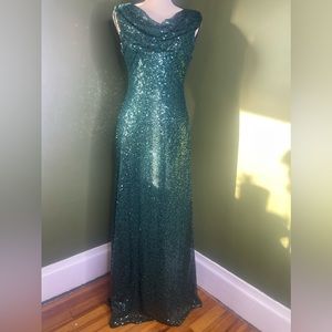 Cachet  full length sequined green cowl neck/back dress 4